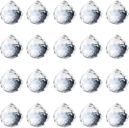 20pcs DIY Crystal Prism Suncatcher for Windows Hanging, 20mm Clear Glass Crystal Sun Catcher Beads Pendants Maker Balls for Indoor Outdoor Garden Feng Shui Home Decor Clear White