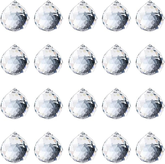 20pcs DIY Crystal Prism Suncatcher for Windows Hanging, 20mm Clear Glass Crystal Sun Catcher Beads Pendants Maker Balls for Indoor Outdoor Garden Feng Shui Home Decor Clear White