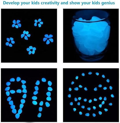 2.4Lbs 550 Pcs Glow in The Dark Stones Garden Pebbles Rocks Indoor Outdoor Decor Luminous Stone for Walkways Driveway Yard Grass Fish Tank(White in Daytime, Blue in Night)