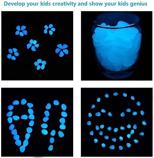 2.4Lbs 550 Pcs Glow in The Dark Stones Garden Pebbles Rocks Indoor Outdoor Decor Luminous Stone for Walkways Driveway Yard Grass Fish Tank(White in Daytime, Blue in Night)