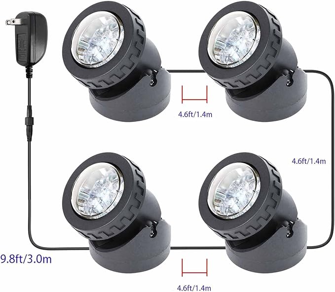 Pond Lights Colored with Timer, Submersible LED Fountain Light Weighted Spot Lights Waterproof Memory Dimmable Outdoor Spotlights for Water Landscape Pond Fountain Waterfall, 4 in Set