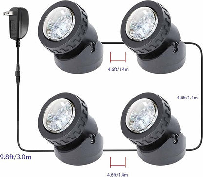 Pond Lights Colored with Timer, Submersible LED Fountain Light Weighted Spot Lights Waterproof Memory Dimmable Outdoor Spotlights for Water Landscape Pond Fountain Waterfall, 4 in Set