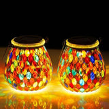 Starsoul 2 Pack Solar Lanterns Outdoor Waterproof, Exquisite Colorful Mosaic Glass Solar Garden Decor, Gifts for Women Mom Grandma