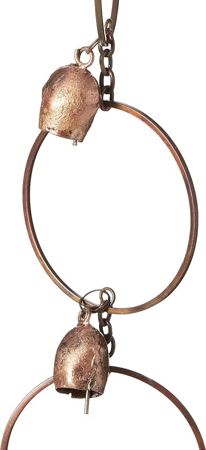 Ancient Graffiti Flamed Copper Bell Rain Chain, 4" x 96" x 4"