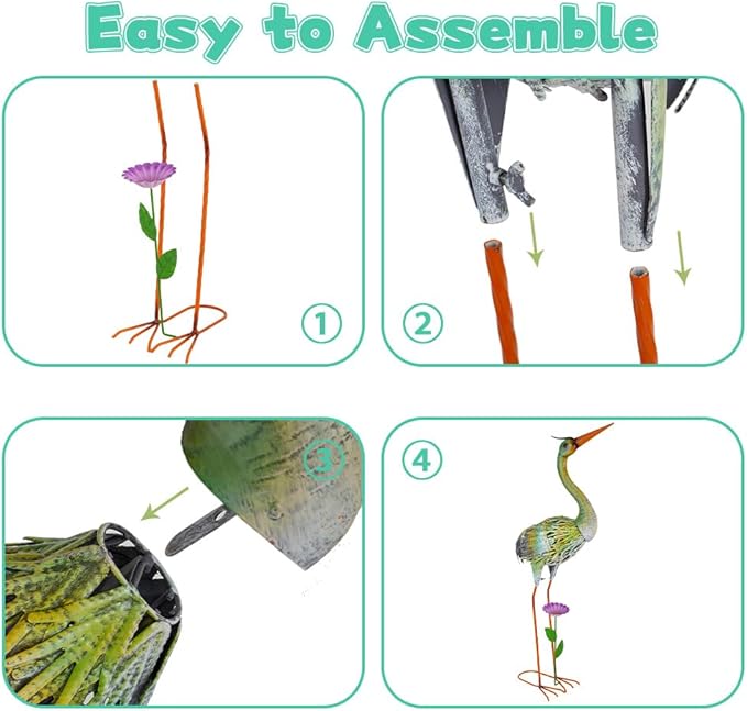 VEWOGARDEN Garden Statues for Outside, 32" Metal Crane Yard Statue Outdoor Animal Statues for Lawn, Patio, Pond, Colorful