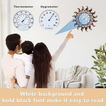 VEWOGARDEN 13 Inch Sun Outdoor Thermometer Waterproof Metal Decorative Wall Indoor Outdoor Thermometer for Patio, Home & Garden