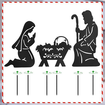 Nativity Silhouette Outdoor,Black Silhouette Nativity Scene for Yard Stake,Set of 3 Christmas Ornaments for Outside