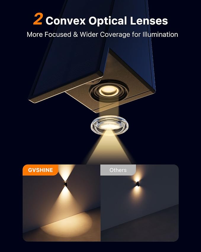 8 Pack Solar Powered Fence Lights Outdoor Waterproof Wall Mount Up and Down LED Decorative Lamps for Outside Patio, House, Backyard, Porch, Deck, Garden with Bright Lens Easy to Install (Warm White)