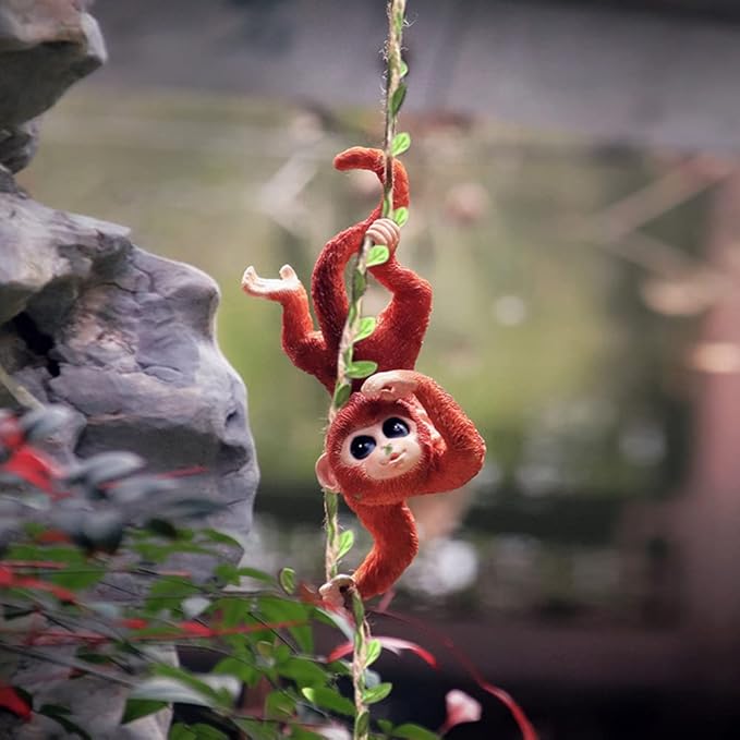 WAYUTO Swing Monkey Garden Statue Ornament Decorative Hanging Hammock Animal Figurines Cute Resin Monkey Figure Outdoor Funny Garden Decor for Patio Yard Lawn Fence Pathway Backyard Landscape Tree