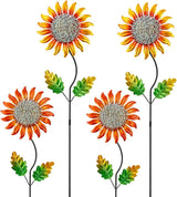Garden Decor for Outside,Metal Sunflower Garden Stakes Lawn Ornaments Decorative Spring Decor 4 Pcs,Yard Art for Outdoor Lawn Patio Pot Decoration