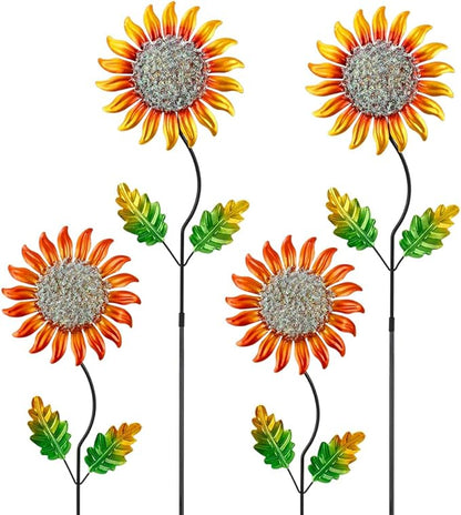 Garden Decor for Outside,Metal Sunflower Garden Stakes Lawn Ornaments Decorative Spring Decor 4 Pcs,Yard Art for Outdoor Lawn Patio Pot Decoration