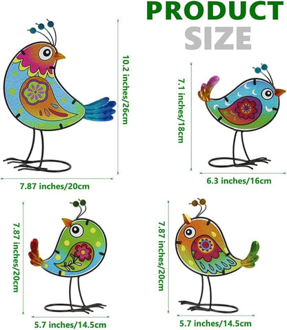 4 Pack Bird Garden Decor for Outside, Glass & Metal Yard Art Decoration for Porch Patio, Garden Statues Sculpture Gifts for Grandma Mom Women (Colorful)
