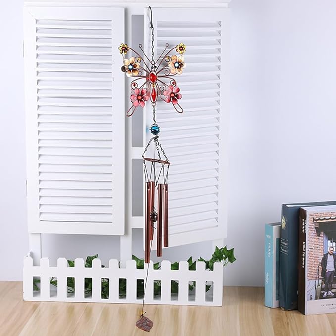Butterfly Flower Wind Chimes Outdoors Decoration Wind Chimes with Metal Frame Crystal for Garden Yard Hanging Decor Birthday Mothers Day Housewarming for Women-Tube