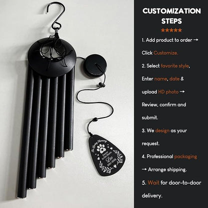 Personalized Pet Memorial Wind Chimes for Outside – Custom Sympathy Gift for Loss of Dog Cat Horse Bird- Laser Engraved with Your Pet's Photo & Name – in Loving Memory – Outdoor Garden Decor