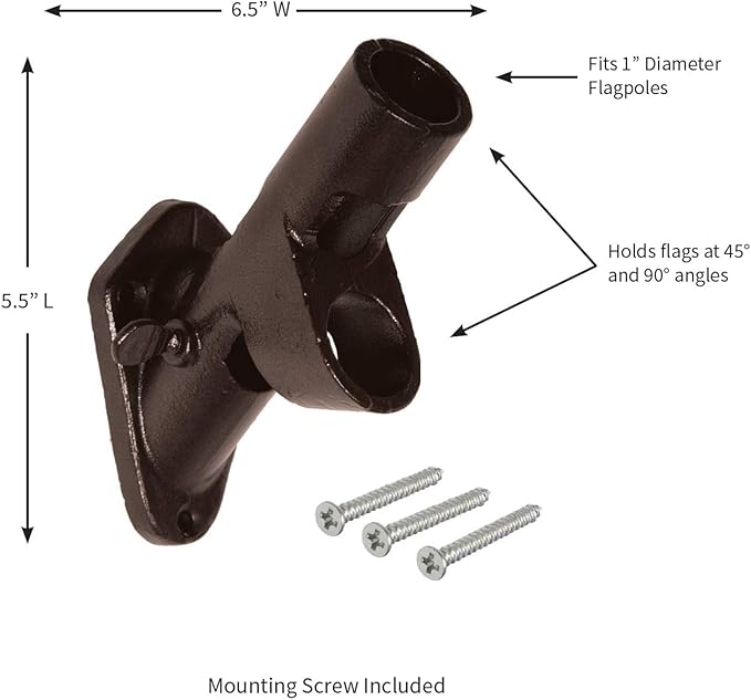 Evergreen Flag Bracket Two-Position 45 and 90 Degree | Cast Iron | Bronze| Hardware Incl | Outdoor Home | Residential or Commercial | Pole - Not Included
