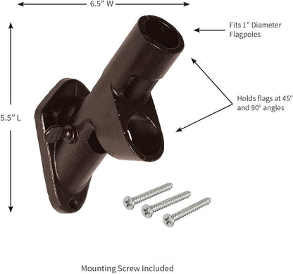 Evergreen Flag Bracket Two-Position 45 and 90 Degree | Cast Iron | Bronze| Hardware Incl | Outdoor Home | Residential or Commercial | Pole - Not Included