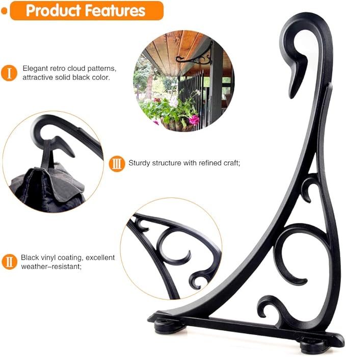 KABB Plant Hanging Bracket, Hand Forged Heavy Duty Black Iron Art Plant Hanging Hooks, Durable Rust-Resistant Wall Brackets for Planter Bird Feeder Lanterns Wind Chimes with Screws (2 Pack)