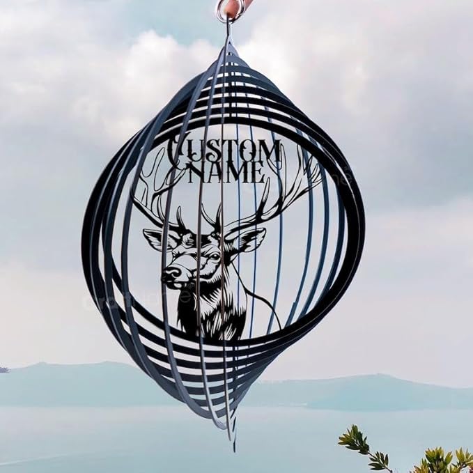 Personalized Elk Metal Wind Spinner, Custom Hanging Sculpture for Outdoor Display, Kinetic Wildlife Art, Rustic Cabin Decor (Elk Garden Wind Spinner)