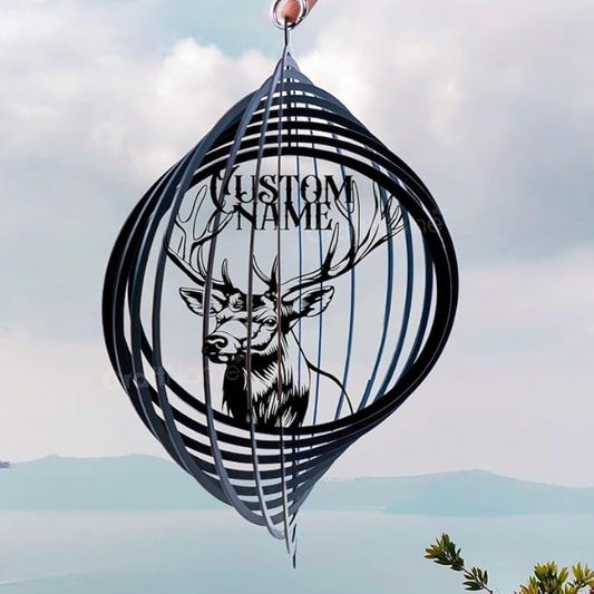 Personalized Elk Metal Wind Spinner, Custom Hanging Sculpture for Outdoor Display, Kinetic Wildlife Art, Rustic Cabin Decor (Elk Garden Wind Spinner)