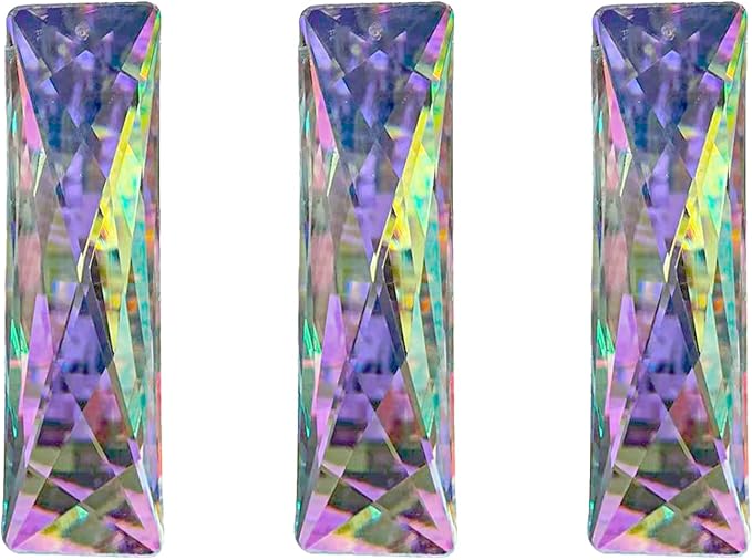 Iridescent Crystal Prism Suncatcher,3pc Rectangular DIY suncatcher for Windows Hanging,Sparkling Crystal Chandelier penadant for Home,Windows, car Decor,Chakra, Gardens