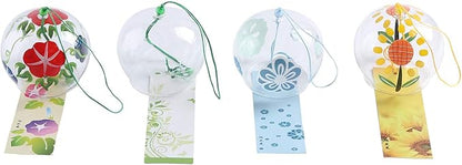 Falytemow Japanese Wind Chimes Romantic Flowers Small Wind Bells Handmade Glass Japanese Style Pendant for Birthday Present Home Decors (Morning Glory, Hibiscus, Sunflower, Willow, 8 cm)