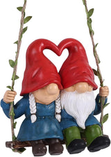 Valentine Gnome Couple on Swing, Cute Wedding Gnomes Figurines for Home & Garden Décor, Romantic Gnomes for Yard, Outdoor Gnome Statues for Porch, Patio, Tree Decorations