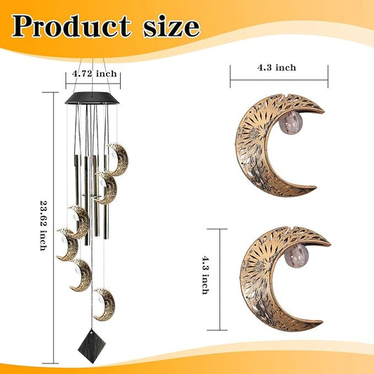 Solar Wind Chimes for Outside, Waterproof Hanging Moon Wind Chimes for Outside， Balcony Patio Garden Decoration, Gift for Loved Ones Friends and Neighbors(Moon)