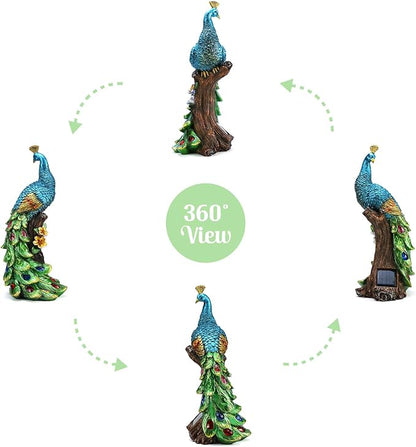 Solar Peacock Statues Garden Outdoor Decor Porch Patio Lawn Yard Art Decorations Peacock Sculpture with LED Lights Birthday Housewarming Christmas Gardening Gifts for Mom Women