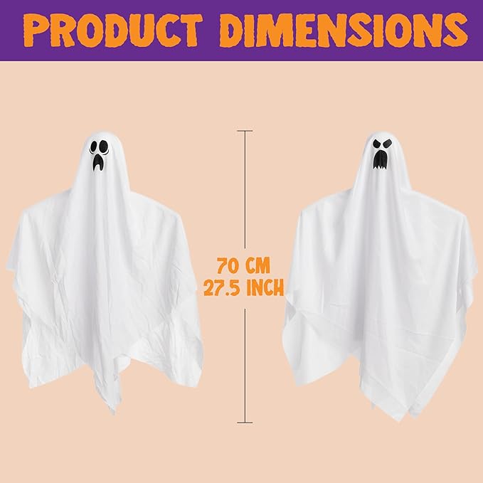 JOYIN 27.5" Halloween Hanging Ghosts Outdoor Decoration(5 Pack), Cute Flying Ghost for Halloween Front Yard Patio Lawn Garden Party Décor and Holiday Hanging Decorations