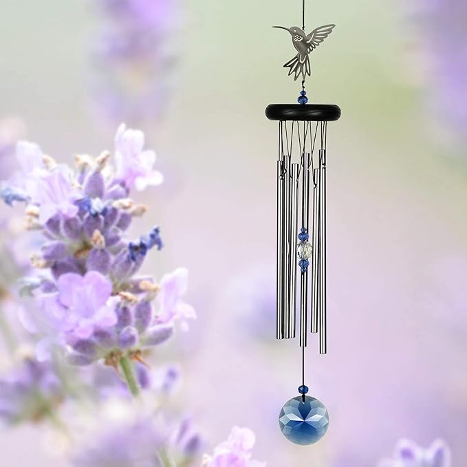 Woodstock Chimes Signature Collection, Crystal Hummingbird Chime, 18'' Decor Designs Wind Chimes for Outdoor, Patio, Home or Garden Décor (WFHU)