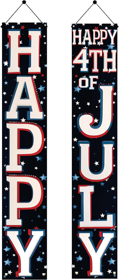 4th of July Porch Banners 71x12 Inch Patriotic Independence Day Decorations Red White Blue Hanging Door Signs American Flag Stars Stripes Outdoor Home Decor Memorial Day Party Supplies