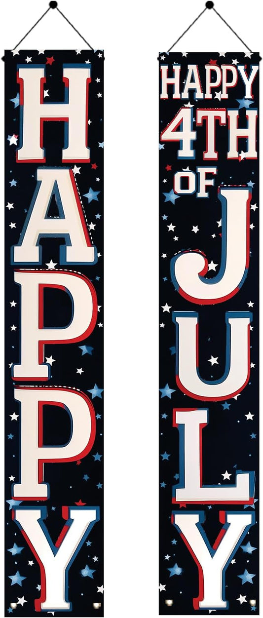 4th of July Porch Banners 71x12 Inch Patriotic Independence Day Decorations Red White Blue Hanging Door Signs American Flag Stars Stripes Outdoor Home Decor Memorial Day Party Supplies