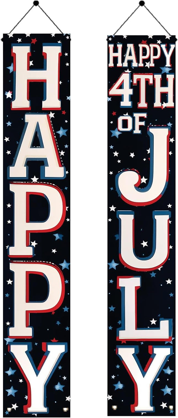 4th of July Porch Banners 71x12 Inch Patriotic Independence Day Decorations Red White Blue Hanging Door Signs American Flag Stars Stripes Outdoor Home Decor Memorial Day Party Supplies