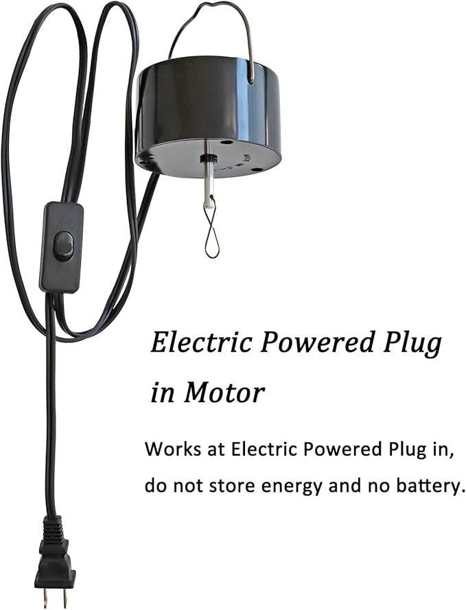 Aoedelyart Wind Spinner Motor Plug in,Electric Powered Slow Rotating Hanging Display Motor for Disco Ball,Sun Catchers,Mirror Ball,Baby Crib,Art Decorations,Garden Decor,Christmas Ornament(Black)