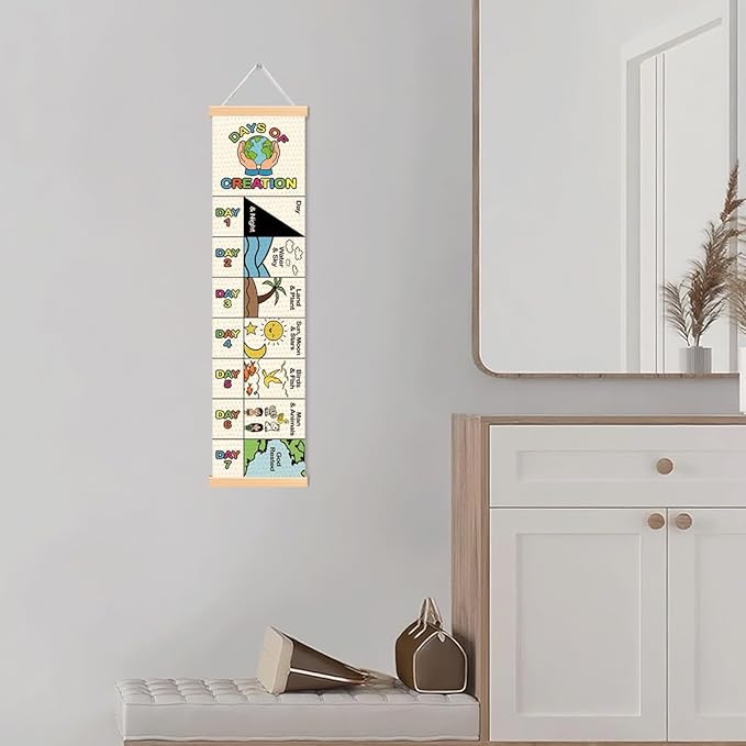 Days of Creation Banner, Church Banner, Religion Rustic Hanging Door Flag, Farmhouse Decorations Outdoor Indoor, Church Activity Decor, Bible Lesson, Scripture and Words Decorations