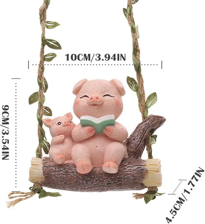 Swing Animals Garden Statue Outdoor Decor, Resin Hanging Animals Figurine Tree Ornaments Yard Art Sculpture for Stump Branch Patio Lawn Decorations (Mom & Baby Pig)
