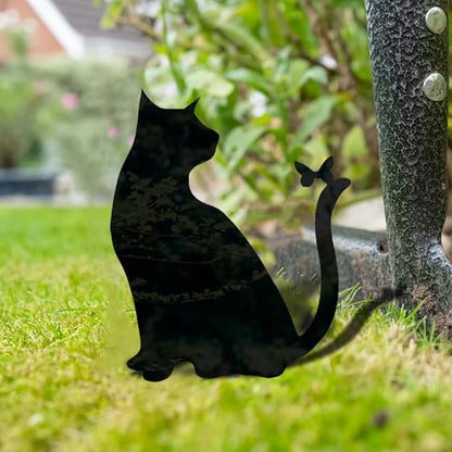 Metal Cat Stake Garden Decor, Yard Decoration Art for Lawn, Gifts for Cat Lovers, Black Outdoor Home Decoration, Metal Kitty Statue (SO CAT Set)