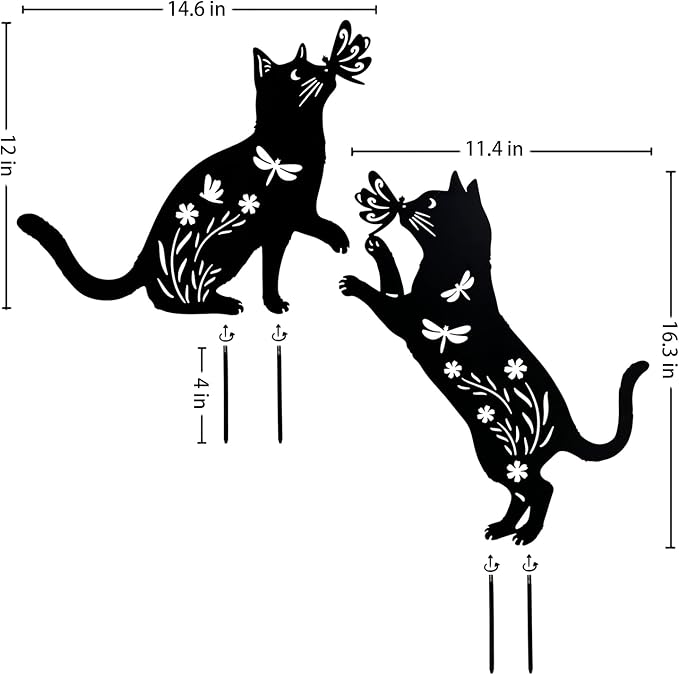 TIGGSY for Mom Cat Metal Decorative Garden Stakes Cat Unique Gifts for Women/Men Silhouette Statues for Yard Art, Outside, Patio, Outdoor Decor, Garden Decorations, Lawn Ornaments
