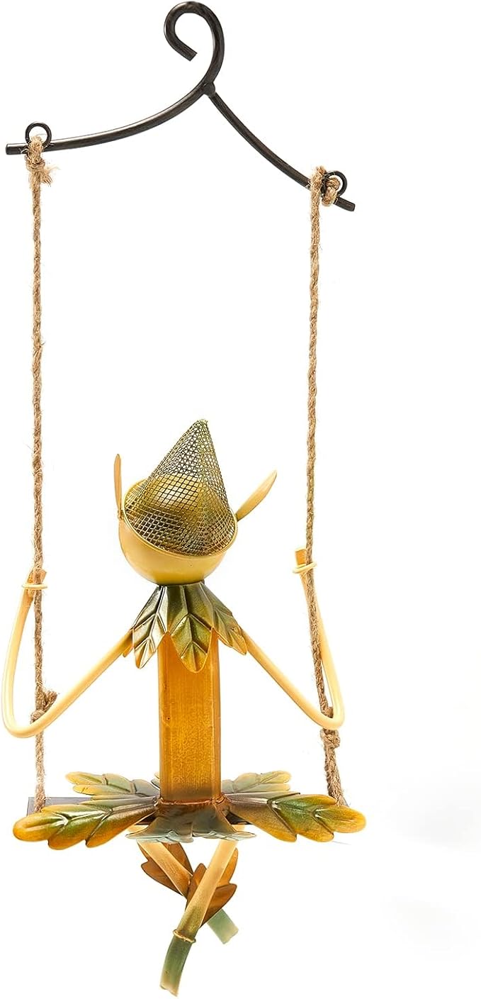 Christmas Elf on Swing Metal Sculpture – Garden & indoor Festive Elf Yard Art for Indoor & Outdoor Décor, Holiday Hanging Lawn Ornament for Mantel, Patio, Charming Christmas Elf Gift Statue Decoration