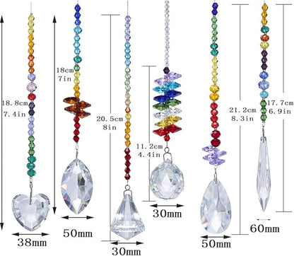 H&D HYALINE & DORA Colorful Crystals Glass Pendants Chandelier Suncatchers Prisms Hanging Ornament Octogon Chakra Crystal Pendants for Home,Office,Garden Decoration,Pack of 6