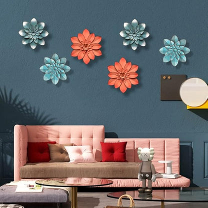 Pink Metal Flower Wall Art Decor, 11“ Rustic Modern Floral Sculpture, Distressed Hanging Home Decoration Accent Artworks for Indoor Bedroom Living Room Office Outdoor Garden Patio