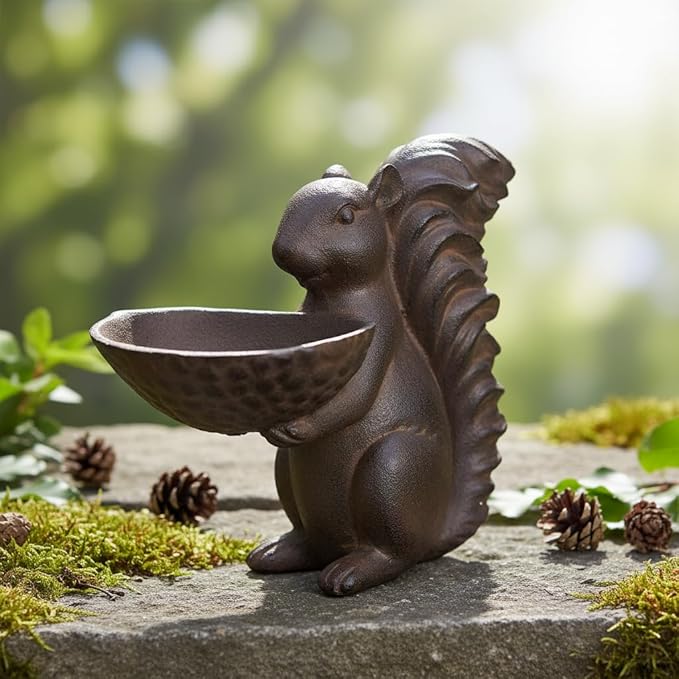 Comfy Hour 10" Squirrel with Acorn Bowl Decorative Figurine, Artisan Crafted Wildlife Statue for Outdoor Garden & Home, Rustic Bronze Style Patio Decor, Polyresin Ornament, 1 Piece