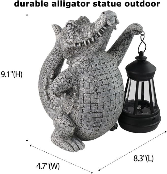Alligator Solar Garden Decor Outdoor Statue, Crocodile Solar Garden Statues Yard Decorations with Lamp for Outdoor Decor, Unique Yard Art Lawn Sculpture Ornament for Front Porch Patio