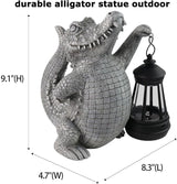 Alligator Solar Garden Decor Outdoor Statue, Crocodile Solar Garden Statues Yard Decorations with Lamp for Outdoor Decor, Unique Yard Art Lawn Sculpture Ornament for Front Porch Patio