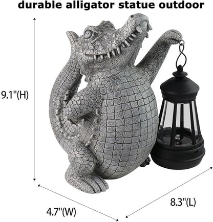 Alligator Solar Garden Decor Outdoor Statue, Crocodile Solar Garden Statues Yard Decorations with Lamp for Outdoor Decor, Unique Yard Art Lawn Sculpture Ornament for Front Porch Patio