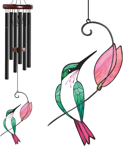Personalized Metal Wind Chime Garden Sign, 40 Inch Outdoor Colorful Bird & Flower Memorial Decor, Yard Hanging Plaque for Patio Porch Lawn (JSTY367)