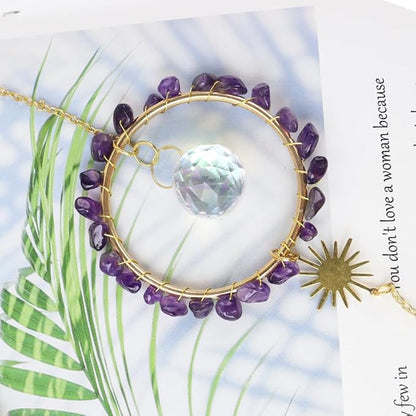Natural Amethyst Crystal Suncatcher, Sun Catcher Hanging for Car, Butterfly Suncatchers for Windows，Spiritual, Rainbow Maker, Home Decor