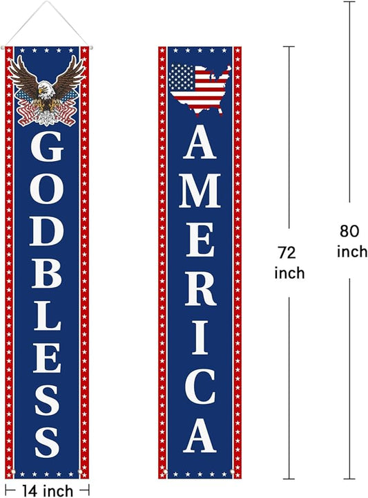 4th of July Decorations - Fourth of July Decorations - Patriotic Porch Signs Banners for Front Door - 2 Pack Hanging Flags for Independence Day 1776-2026 250th US Birthday Indoor Outdoor Decor