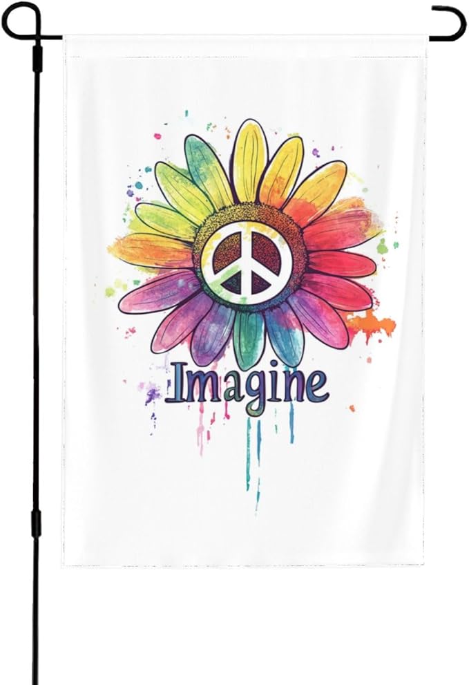 Imagine Daisy Flowers Hippie Peace Garden Flags 12×18 Inch Double Sided Decorative Yard Banner Seasonal Flag for Outdoor Outside Decor
