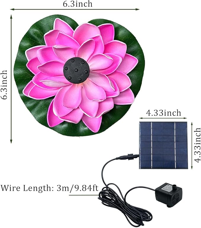 Solar Bird Bath Fountain with Lotus Flower | 7V 1.4W Powerful Pump, 5 Nozzles, 9.8FT Cord for Stable Sunlight | Floating Garden Water Fountain for Pond, Patio, Outdoor Decor